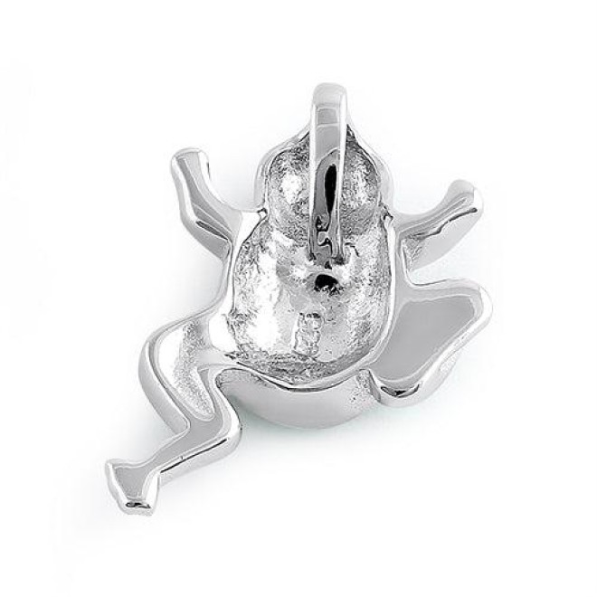 Sterling Silver Green Lab Opal Frog Pendant