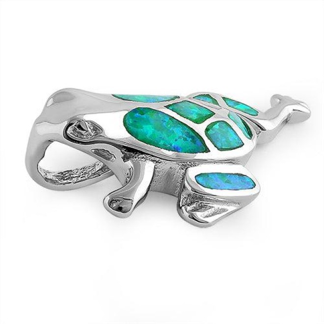 Sterling Silver Green Lab Opal Frog Pendant
