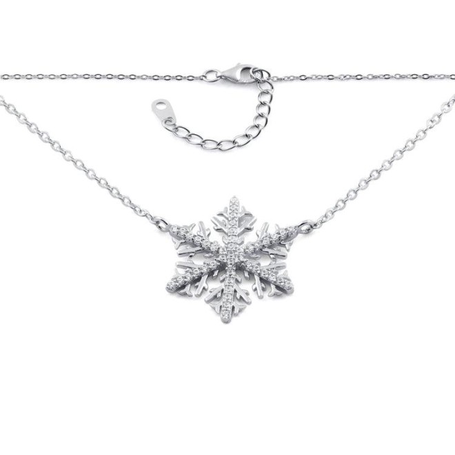 Sterling Silver Winter Snowflake Clear CZ Necklace