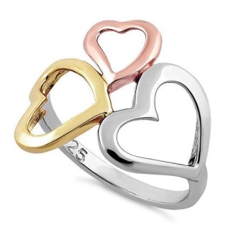 Sterling Silver Triple Three Tone Heart Ring