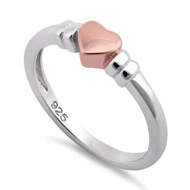 Sterling Silver Two-Tone Rose Gold Plated Heart Ring