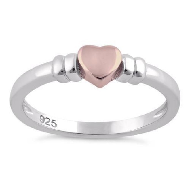 Sterling Silver Two-Tone Rose Gold Plated Heart Ring