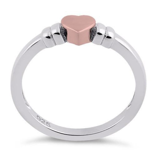 Sterling Silver Two-Tone Rose Gold Plated Heart Ring