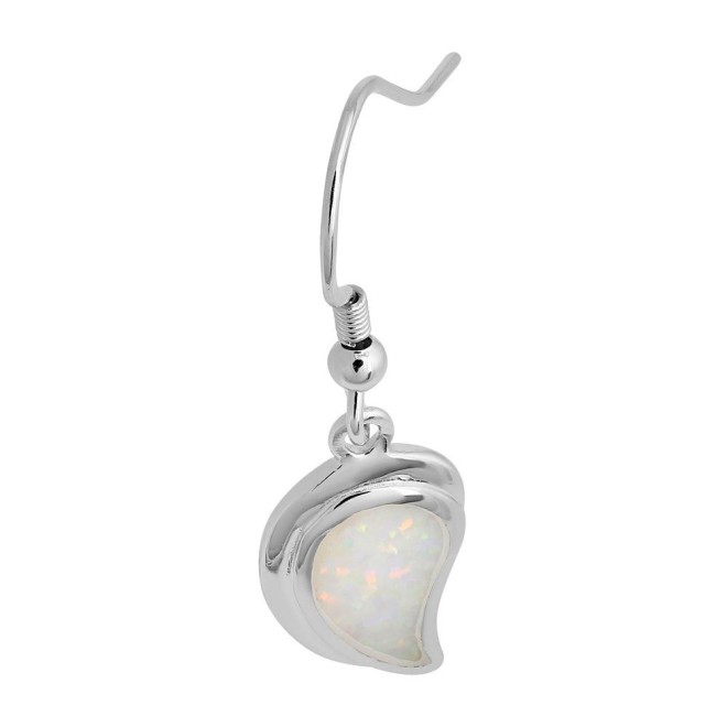 Sterling Silver White Lab Opal Leaf Hook Earrings