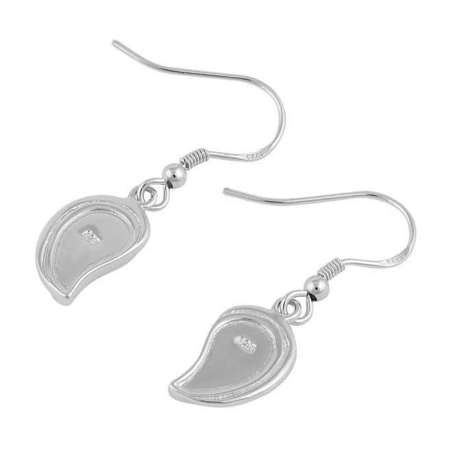 Sterling Silver White Lab Opal Leaf Hook Earrings