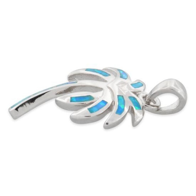 Sterling Silver Lab Opal Big Coconut Palm Tree Pendant