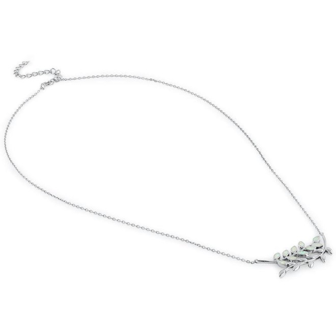 Serling Silver White Opal Trendy Leaf Necklace