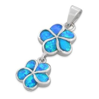 Sterling Silver Lab Opal Double Plumeria Pendant