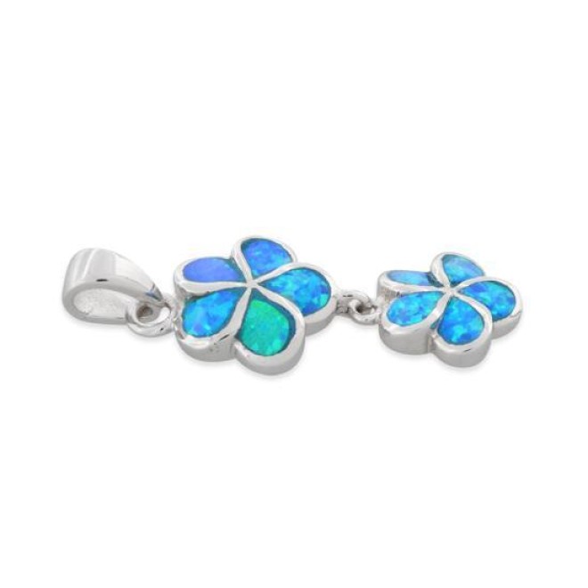 Sterling Silver Lab Opal Double Plumeria Pendant