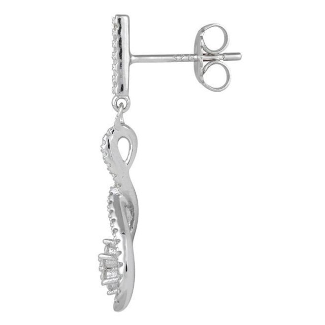 Sterling Silver Dangling Plumeria Flower CZ Earrings