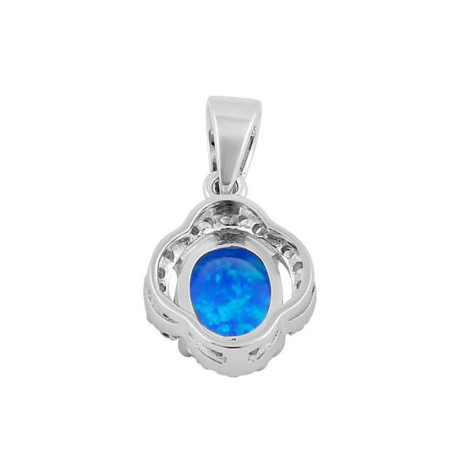 Sterling Silver Elegant Blue Lab Opal Oval Halo Pendant