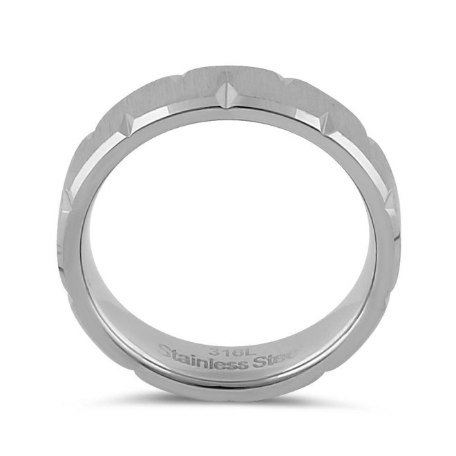 Stainless Steel Men's 6mm Brushed Diamond Cut Wedding Band
