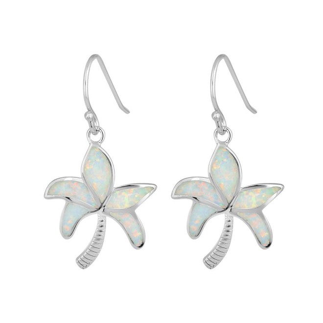 Sterling Silver White Lab Opal Palm Tree Earrings