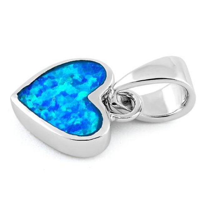 Sterling Silver Small Heart Blue Lab Opal Pendant