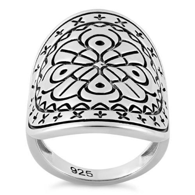 Sterling Silver Bohemian Shield Ring