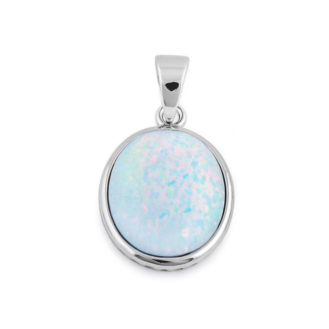Sterling Silver White Lab Opal Oval Pendant