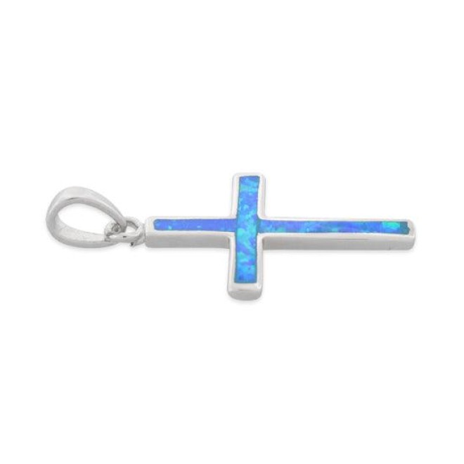 Sterling Silver Lab Opal Small Cross Pendant