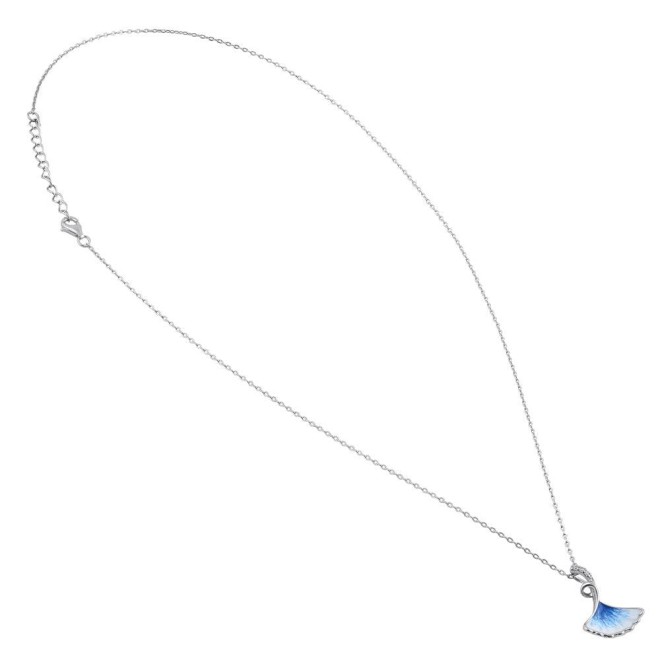 Sterling Silver Blue and White Enamel Shell CZ Necklace