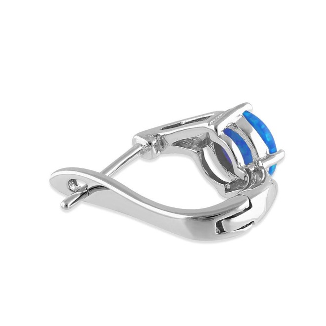 Sterling Silver Round Blue Lab Opal Earrings