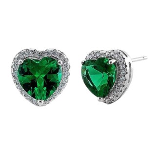 Sterling Silver Emerald Big Heart CZ Earrings