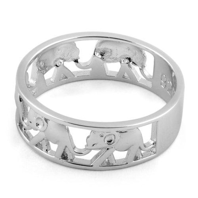 Sterling Silver Multiple Elephants Ring