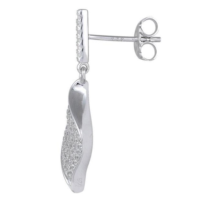 Sterling Silver Leaf CZ Dangle Earrings