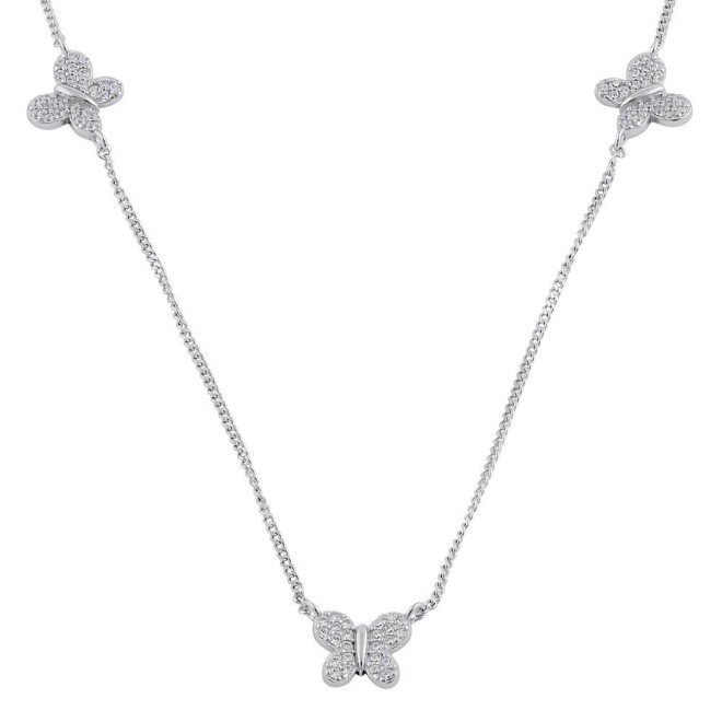 Sterling Silver Clear CZ Butterfly Necklace