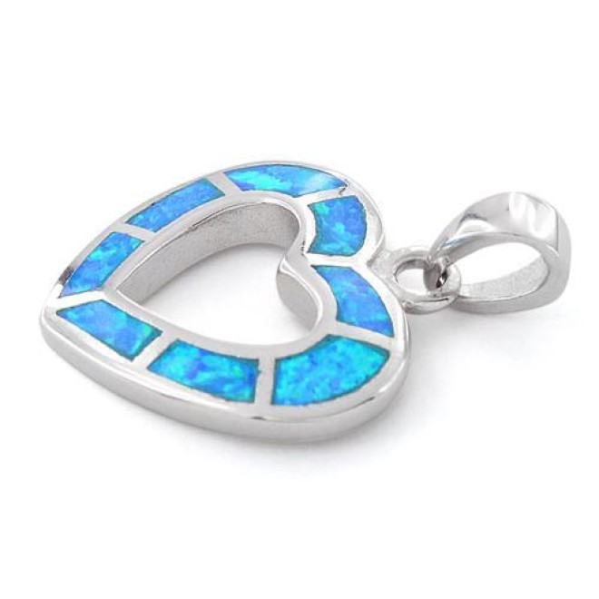 Sterling Silver Lab Opal Hollow Heart Pendant