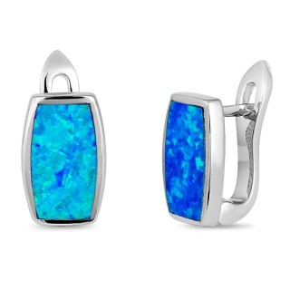 Sterling Silver Blue Lab Opal Squoval Earrings