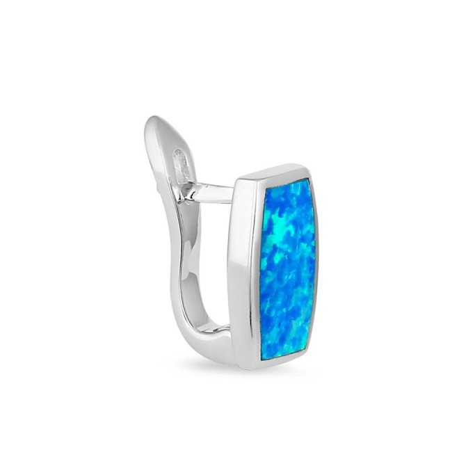 Sterling Silver Blue Lab Opal Squoval Earrings