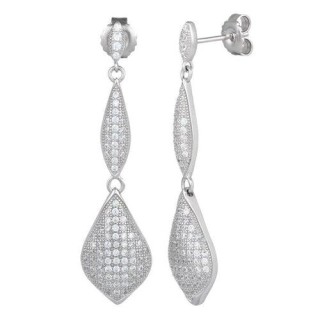 Sterling Silver Pave CZ Dangle Earrings