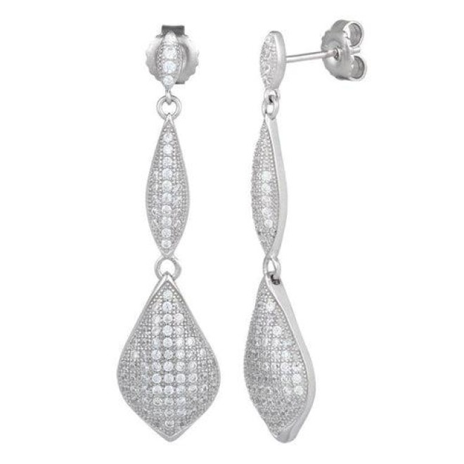 Sterling Silver Pave CZ Dangle Earrings
