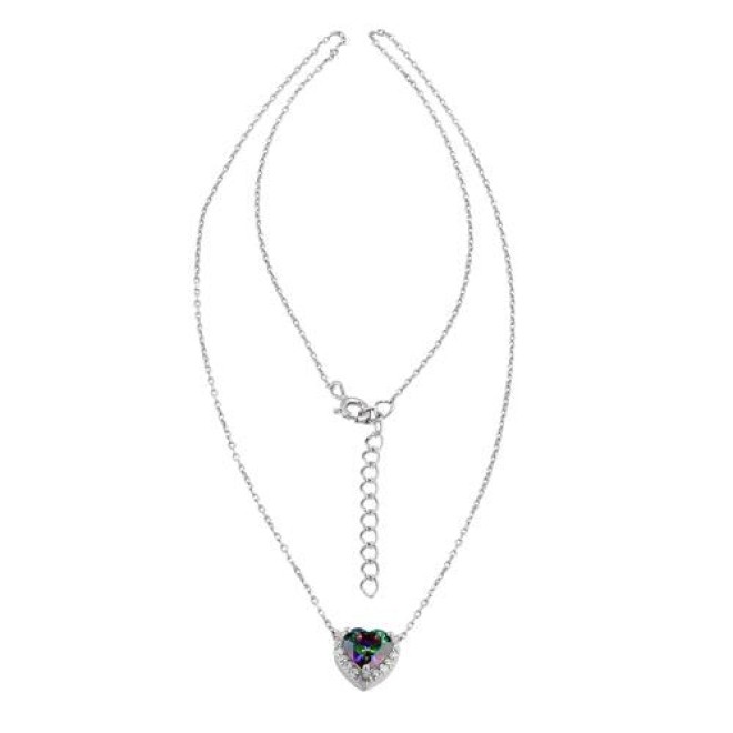 Sterling Silver Rainbow and Clear CZ Heart Halo Necklace