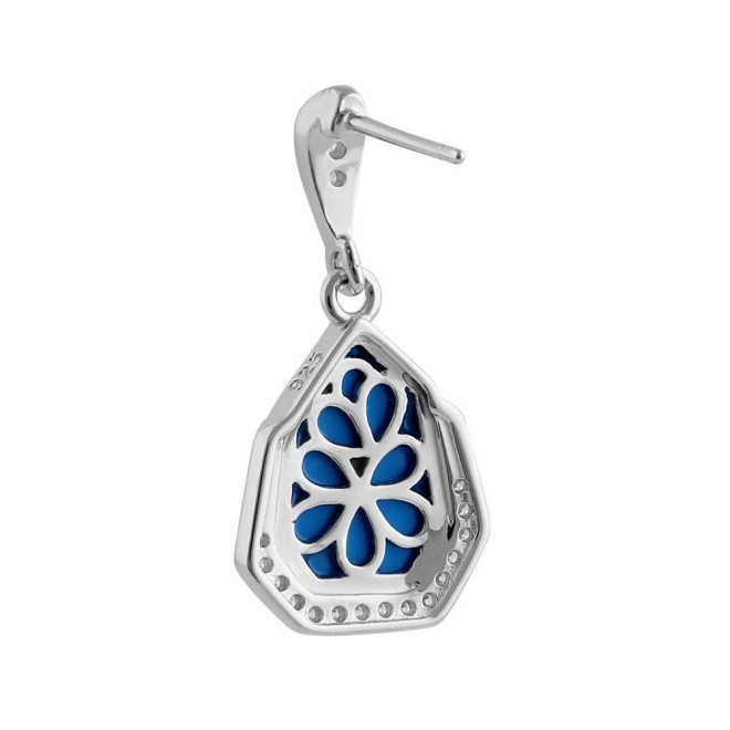 Sterling Silver Blue Lab Opal Heptagon CZ Earrings
