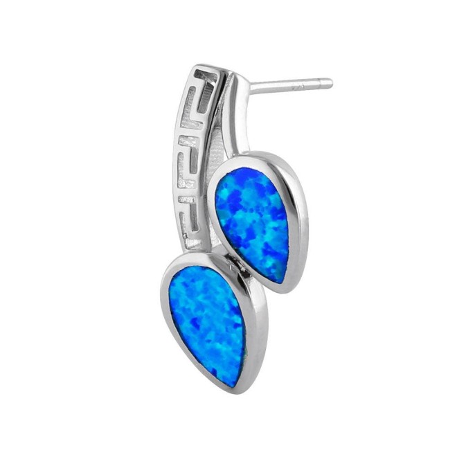 Sterling Silver Blue Lab Opal Greek Pear Drop Earrings