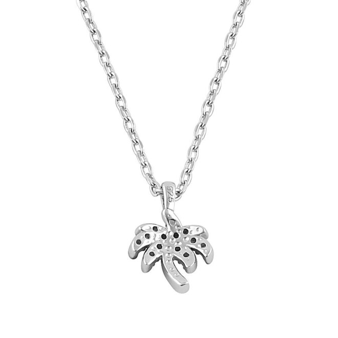 Sterling Silver Dainty Palm Tree Round Cut Emerald CZ Necklace