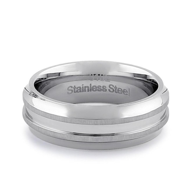 Stainless Steel Men's 7mm High and Brushed Polish Wedding Band