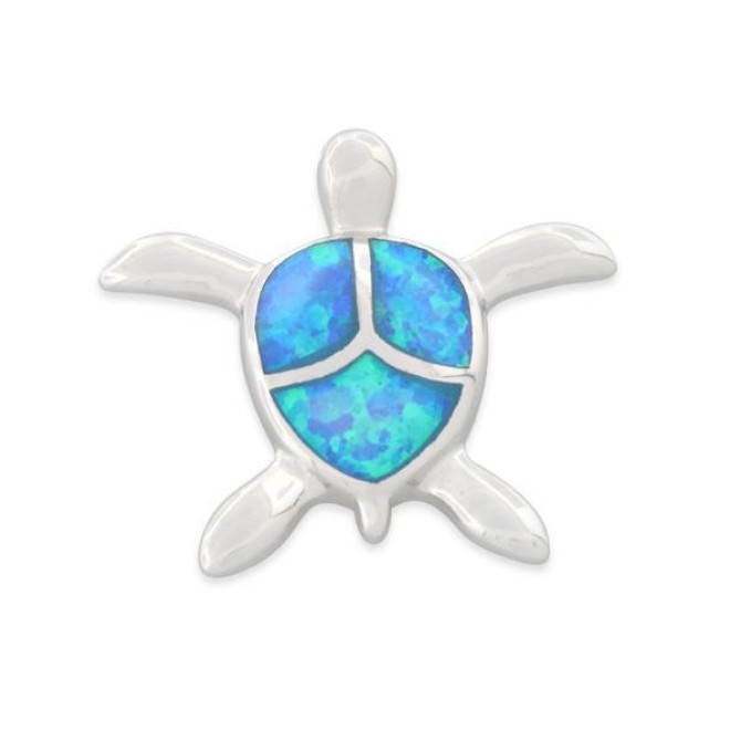 Sterling Silver Lab Opal Turtle Pendant