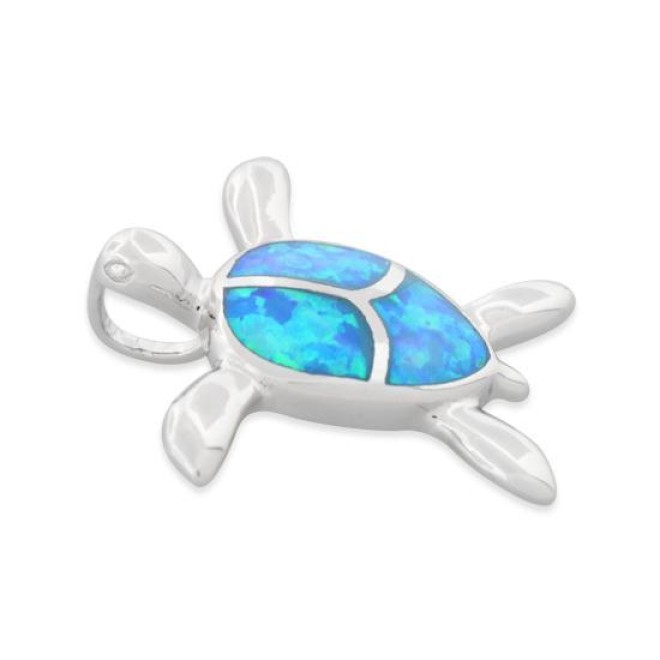 Sterling Silver Lab Opal Turtle Pendant