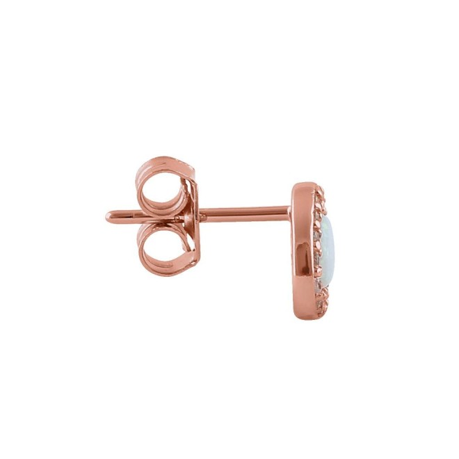 Sterling Silver Small Rose Gold White Lab Opal & Clear CZ Offset Stud Earrings