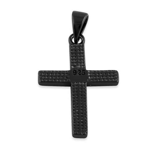 Sterling Silver Black Rhodium Plated Blue Lab Opal Cross Pendant