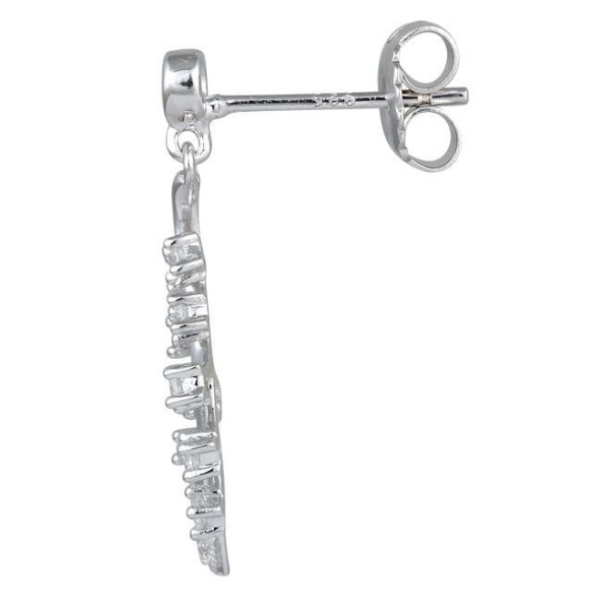 Sterling Silver Flower & Vine CZ Dangle Earrings