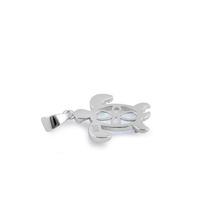 Sterling Silver White Lab Opal Filigree Sea Turtle Pendant