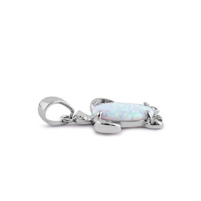 Sterling Silver White Lab Opal Filigree Sea Turtle Pendant