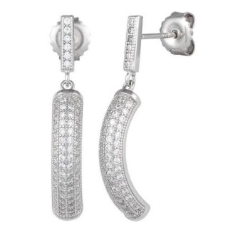 Sterling Silver Pave C Shape CZ Dangle Earrings
