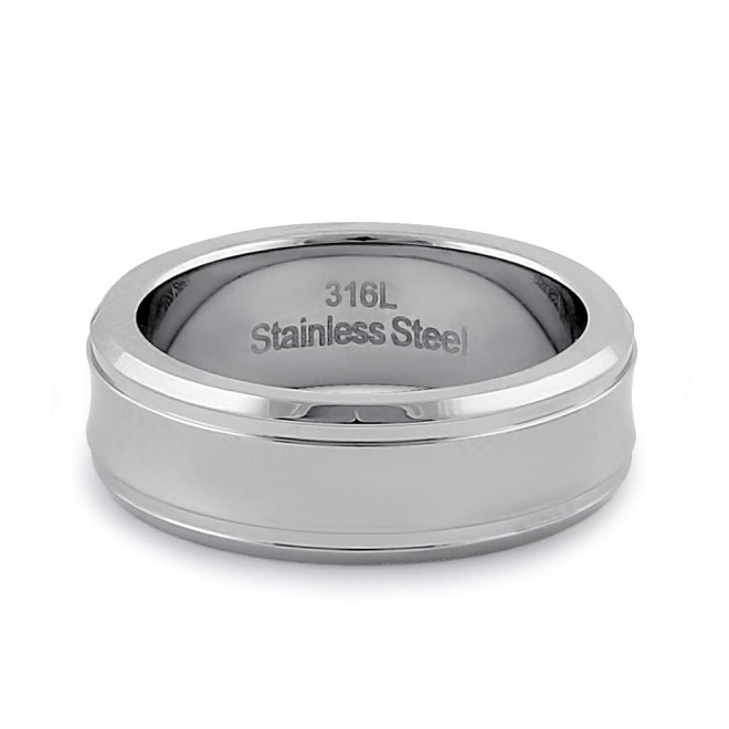 Stainless Steel Men's 7mm High and Brushed Polish Curved Wedding Band