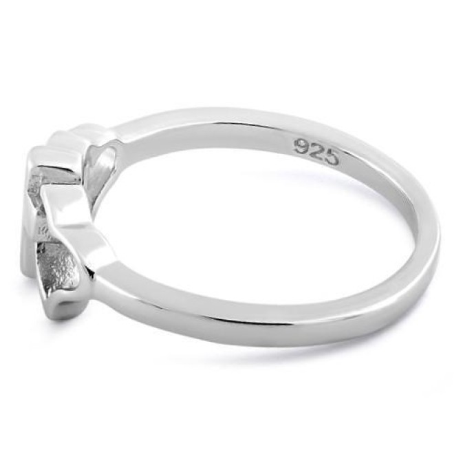Sterling Silver Cross with 2 Hearts Ring