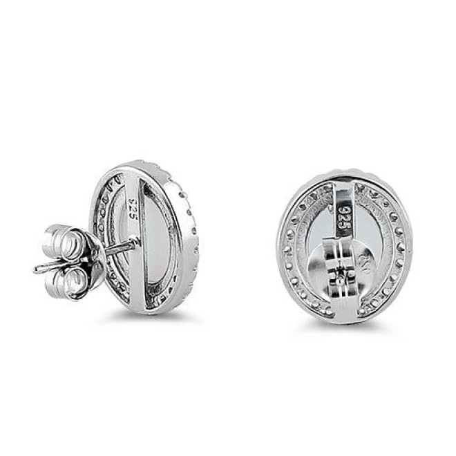 Sterling Silver White Lab Opal & Clear CZ Oval Stud Earrings