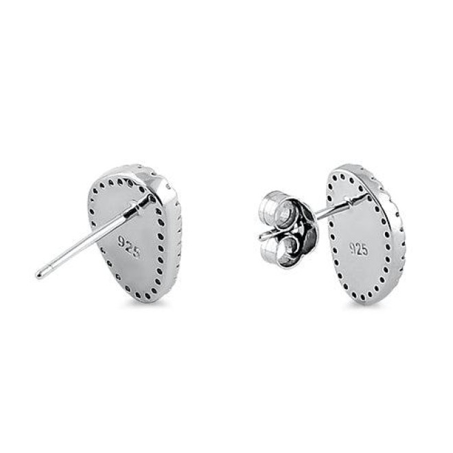 Sterling Silver White Lab Opal & Clear CZ Offset Stud Earrings