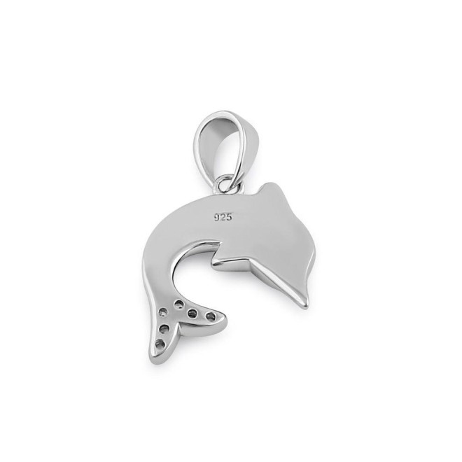 Sterling Silver Blue Lavender Lab Opal Dolphin CZ Pendant